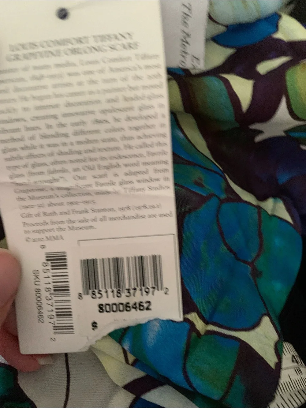 MMA Louis Comfort Tiffany Grapevine Silk Scarf Blue Green NWT SKU 80006462